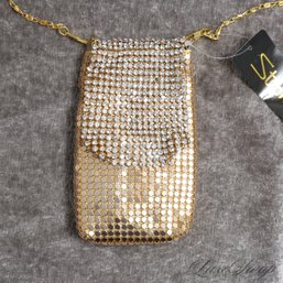 #2 BRAND NEW WITH TAGS GOLD METAL MESH AND CRYSTAL DECO FLAPPED TOP MINI BAG / PHONE CASE