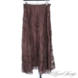 INCREDIBLE LAFAYETTE 148 100 PERCENT SILK CHOCOLATE BROWN EMBROIDERED FLOOR LENGTH SKIRT 8