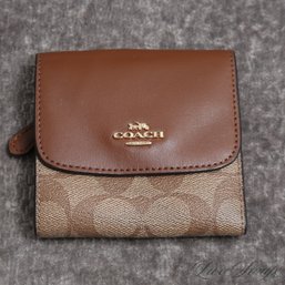 #5 BRAND NEW WITHOUT TAGS COACH BROWN MONOGRAM CANVAS AND SADDLE LEATHER DAILY WALLET