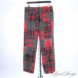 ADORE THESE : J.MCLAUGHLIN MADE IN USA RED MULTI PATCHWORK WILD TARTAN PLAID WOOL CHALLIS FLANNEL PANTS 10