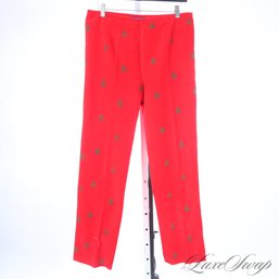HOLIDAY READY! J.MCLAUGHLIN MADE IN USA BRIGHT VIBRANT RED FLANNEL CHRISTMAS TREE EMBROIDERED PANTS 12