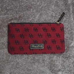 #8 BRAND NEW WITHOUT TAGS DOONEY AND BOURKE GARNET RED JACQUARD MONOGRAM ZIP POUCH WALLET W/ID WINDOW