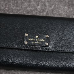 #15 BRAND NEW WITHOUT TAGS KATE SPADE NEW YORK BLACK CHINGALLE GRAIN LEATHER FULL SIZE CLUTCH WALLET