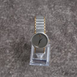 #4 A VERY NICE MID SIZE MOVADO WATCH IN STAINLESS STEEL WITH GOLD ACCENTS 87-54-871
