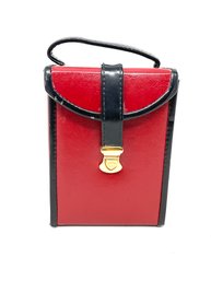 SUPER CHIC TRAVEL HANDLED BLACK & RED SNAP CLOSURE JEWELRY BOX