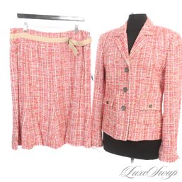 SOOOOO GOOD! NEAR MINT VINTAGE CARLISLE STRAWBERRY SPECKLED SILK BLEND TWEED CHANEL STYLE 2 PC SKIRT SUIT 12