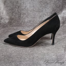$665 PRICE TAG LIKE NEW 1X WORN MANOLO BLAHNIK MADE IN ITALY RECENT BLACK SUEDE PUMPS SHOES 36.5 / 6.5