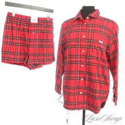 NEAR MINT AND COVETED STREETWEAR KITH RED STEWART TARTAN FLANNEL 2 PIECE PAJAMA SET S