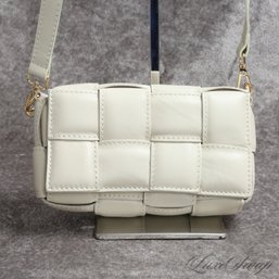 BRAND NEW WITHOUT TAGS MASSIMO MADE IN ITALY CREAM LARGE SCALE BASKETWEAVE FLAP BAG IN BOTTEGA VENETA STYLE
