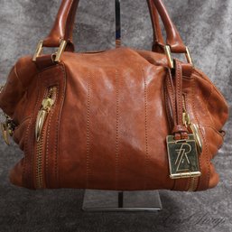 BOHO LUXE! AWESOME RACHEL ZOE WHISKEY BROWN SOFT TUMBLED LEATHER SATCHEL BAG