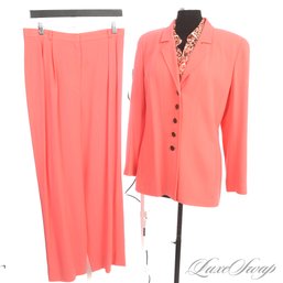 J'ADORE!!! VINTAGE CARLISLE CORAL PINK 2 PIECE PANT SUIT WITH SILK LEOPARD PRINT MATCHING SHIRT 12