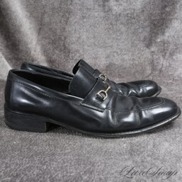BIG GUYS! GUCCI MADE IN ITALY BLACK LEATHER GOLD HORSEBIT LOAFERS FITS ABOUT 13