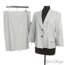 OFFICE ELEGANCE! LIGHTWEIGHT JONES NEW YORK DOVE GREY GLEN PLAID 2 PIECE SKIRT SUIT 12