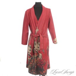 INSANE BRAND NEW WITH TAGS KEKE COLLECTION CINNAMON RED JAPONAIS FLORAL ULTRASUEDE DUSTER LONG COAT XL