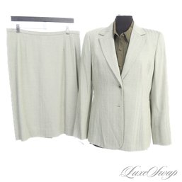 FULL ENSEMBLE! VINTAGE CARLISLE PALE CELERY GREEN HERRINGBONE 2 PIECE SUIT WITH COORDINATING GREEN SHIRT 10/12