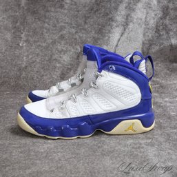 THESE ARE GREAT : NIKE AIR JORDAN RETRO 9 KOBE BRYANT WHITE AND BLUE HIGH TOP SNEAKERS 302359-121 6Y