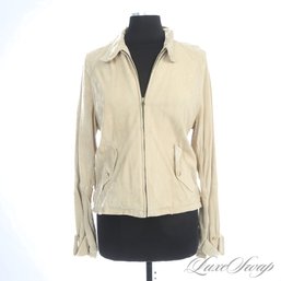 NEAR MINT $1200 PLUS RALPH LAUREN LIGHT BEIGE CHEVRE SUEDE UNLINED ZIP BIKER JACKET L