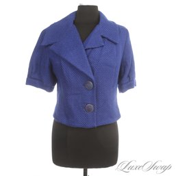 HIGH VELOCITY 12TH STREET BY CYNTHIA VINCENT ULTRAVIOLET BASKETWEAVE TWEED CROPPED SLEEVE JACKET USA MADE M