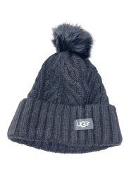 AWESOME UNISEX UGG WOOL-BLEND CABLE KNIT BEANIE WITH REAL SHEARLING POM-POM