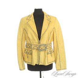 RIDICULOUSLY EXPENSIVE 1X WORN DOUBLE D RANCH TEXAS MUSTARD GOLD SUEDE ALLOVER STUDDED ROCKER JACKET L