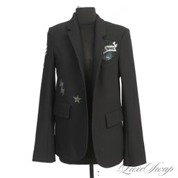 EXPENSIVE AND NEAR MINT ZADIG & VOLTAIRE BLACK JERSEY CRYSTAL TATTOO OVERLAY BLAZER JACKET 40 EU