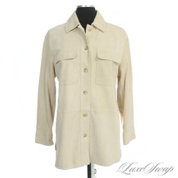 BRAND NEW WITH $650 TAGS BANANA REPUBLIC LIGHT BEIGE KHAKI OVERSIZED CHEVRE SUEDE SHIRT JACKET XS