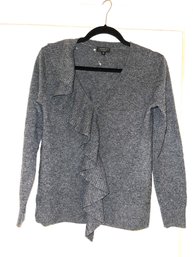 MEGA EXPENSIVE J.CREW PURE CASHMERE CHARCOAL GRAY RUFFLE TOP SWEATER SIZE XS