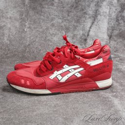 #2 SUMMER PERFECT! MENS ASICS GEL LYTE III RED SUEDE MESH AND BANDANA PRINT SNEAKERS 10.5