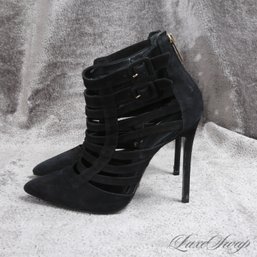 MODERN AND VERY GREAT SCHUTZ BLACK LEATHER CAGE STRIP LACED BACK ZIP BOOTIES SHOES 10