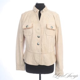 BRAND NEW WITHOUT TAGS MIEKA ECRU TAN ANTIQUED DISTRESSED LEATHER COAT SOUTHWESTERN SILVER BUTTON COAT XL