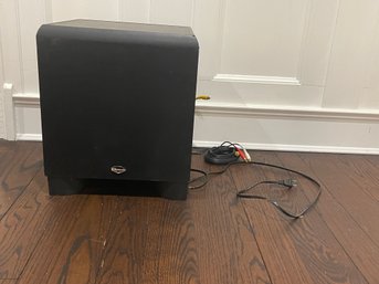 POWERED UP AND WORKING EXPENSIVE KLIPSCH KSW-10 DOWNWARD FIRING SUBWOOFER