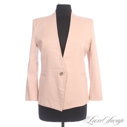 NEAR MINT AND COLLECTIBLE HELMUT LANG MADE IN USA LIGHT SALMON COATED LINEN BLEND COLLARLESS JACKET 8