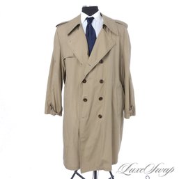 VINTAGE MENS LONDON FOG 1980S CLASSIC TAN BELTED TRENCH STORM COAT W/DETACHABLE LINER