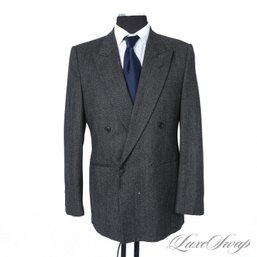 VINTAGE 1980S 1990S MENS DUCATTI PER UOMO CHARCOAL GREY HERRINGBONE TWEED DOUBLE BREASTED JACKET 40