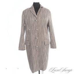 BEYOND NICE AND NEAR MINT RECENT D. EFFECT PINK/BLACK TEXTURED RIBBED VERTICAL STRIPE OVERSIZE LONG COAT 36