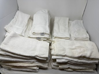MASSIVE LOT OF QUALITY WHITE COTTON TOWELS FROM MANY MAKERS IN VARIOUS SIZES