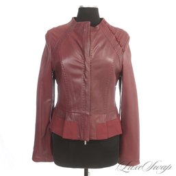 BRAND NEW WITH $518 TAGS BCBG MAX AZRIA RED CEDAR NAPPA LEATHER SIDE BUTTON DETAIL CAFE JACKET L