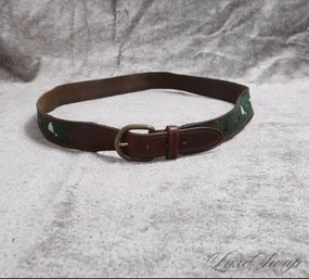 Orvis Made In USA Brown Waxy Oiled Leather Green Fly Fishing Overlay Belt 40 NR