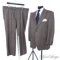 TOTALLY VINTAGE 1970S MENS GGG CLOTHES BB LORRYS BROWN STATIC WIDE PINSTRIPE 2 PIECE SUIT