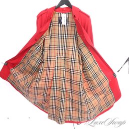 RED ONES ARE RARE! VINTAGE BURBERRY MADE IN ENGLAND BOLD RED BELTED TARTAN NOVACHECK LINED LONG COAT 10 PETITE