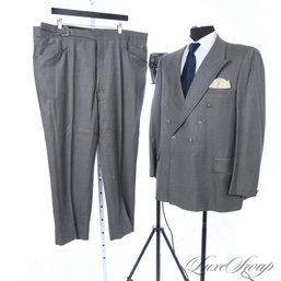 VINTAGE 1960S 1970S MENS KUPPENHEIMER ANDREWS STEEL GREY STATIC STRIPE SUIT WITH METAL BUTTONS 48