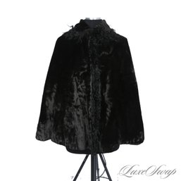 INCREDIBLE VINTAGE 1950S 1960S ANONYMOUS CHOCOLATE BROWN FAUX FUR VELVETEEN LONG CAPELET FITS ABOUT S