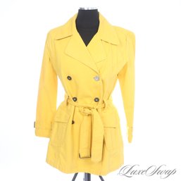 BRIGHT AND VIBRANT! FANTASTIC FIORUCCI SUNFLOWER YELLOW PIQUE CANVAS UNSTRUCTURED BELTED TRENCH COAT L