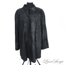 #446 BRAND NEW WITH TAGS LATINI / MARIA VITTORIA FIRENZE ANTHRACITE SPARKLE INFUSED LEATHER OVERSIZED COAT 44