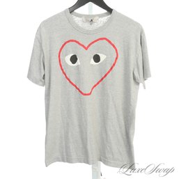 ICONIC COMME DES GARCONS PLAY HEATHER GREY 'PEEKY HEART' LOGO MENS TEE SHIRT XL