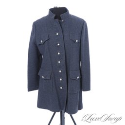 INSANE VINTAGE 1950S POSSIBLY 1940S WOMENS AIR FORCE BLUE MELANGE TWEED SILVER BUTTON MILITARY JACKET