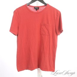 EXPENSIVE APC RUE MADAME PARIS WASHED NANTUCKET RED CREWNECK POCKET TEE SHIRT S