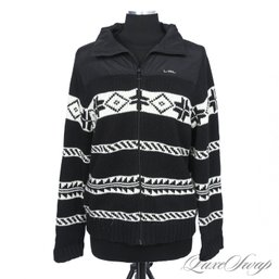 THE ONE EVERYONE WANTS! ICONIC WOMENS RALPH LAUREN BLACK AND WHITE SOUTHWESTERN FAIR ISLE KNIT JACKET XL