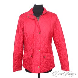 SPRING PERFECT BARBOUR OF ENGLAND WOMENS CHERRY RED DIAMOND QUILTED STROLLER JACKET 12