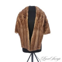 GOLDEN AGE VINTAGE ABRAHAM & STRAUS GOLDEN BLONDE GENUINE MINK FUR COCCOON SHAWL WRAP